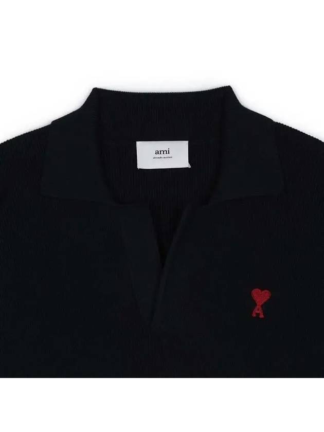 Small Heart Long Sleeve Polo Shirt Black - AMI - BALAAN 4