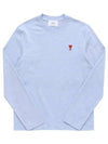 Chain Stitch Heart Logo Long Sleeve T-Shirt Blue - AMI - BALAAN 2