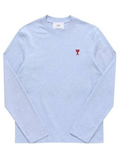 Chain Stitch Heart Logo Long Sleeve T-Shirt Blue - AMI - BALAAN 2