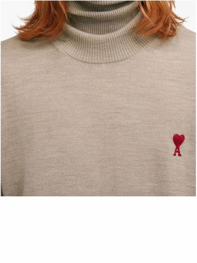 Heart Logo Wool Turtleneck Beige - AMI - BALAAN 7