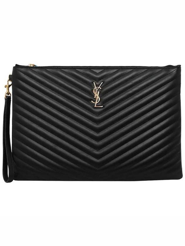 Gold Monogram Document Holder In Matelasse Leather Black - SAINT LAURENT - BALAAN 1