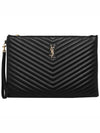 Gold Monogram Document Holder In Matelasse Leather Black - SAINT LAURENT - BALAAN 1