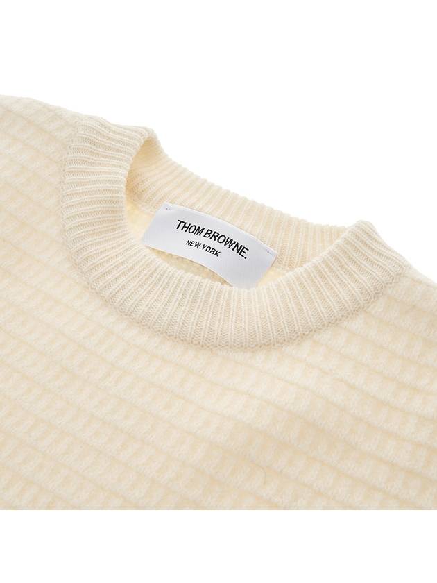 Women's 4 Bar Stripe Cashmere Pullover Knit Top White - THOM BROWNE - BALAAN 8