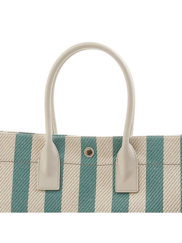 Rive Gauche Striped Logo Canvas Tote Bag Water Green - SAINT LAURENT - BALAAN 9