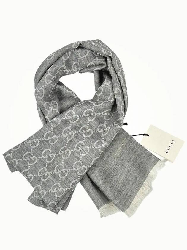 GG logo two tone wool silk scarf muffler gray 165904 - GUCCI - BALAAN 1