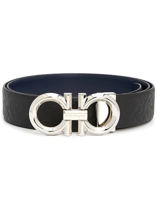 Reversible Gancini Leather Belt Navy Black - SALVATORE FERRAGAMO - BALAAN.