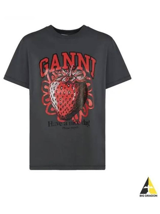 Strawberry Short Sleeve T-Shirt Ash Grey - GANNI - BALAAN 2