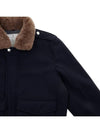 fur collar flap pocket jacket navy - BRUNELLO CUCINELLI - BALAAN.