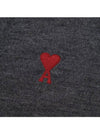 Red Heart Logo Merino Wool Cardigan Heather Grey - AMI - BALAAN 4