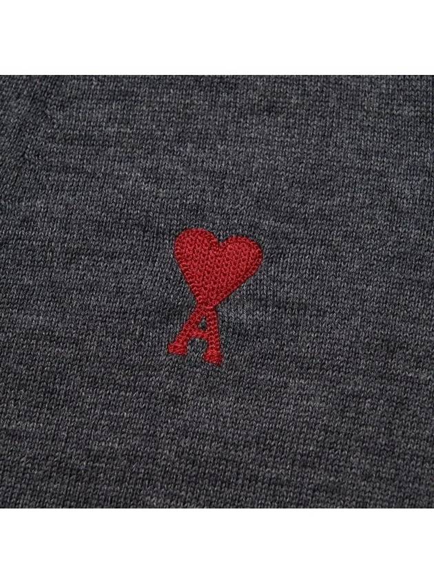 Red Heart Logo Merino Wool Cardigan Heather Grey - AMI - BALAAN 4