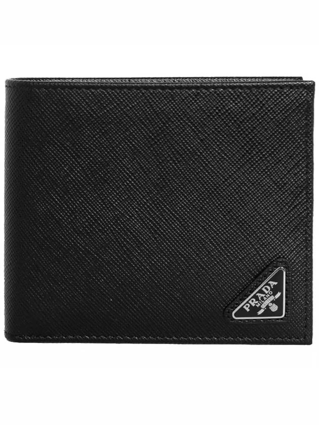 Triangle Logo Saffiano Half Wallet Black - PRADA - BALAAN 2