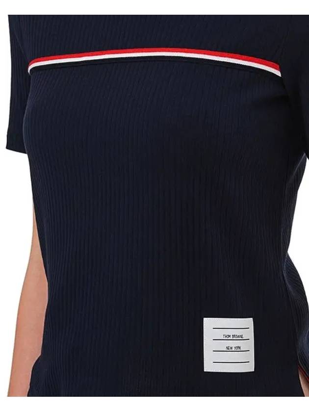 Women's High Twist Rip Stripe Short Sleeve T-Shirt Navy - THOM BROWNE - BALAAN 4