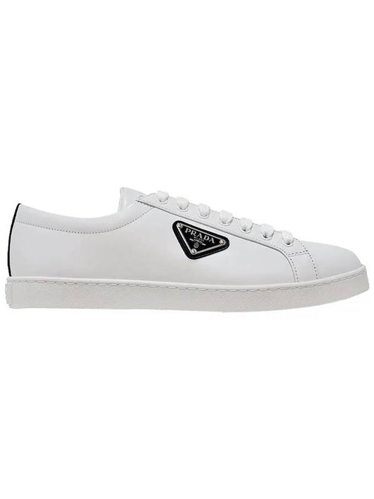 Brushed Leather Low Top Sneakers White Black - PRADA - BALAAN 2