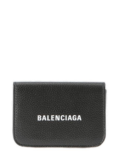 Logo Tri-Fold Leather Half Wallet Black - BALENCIAGA - BALAAN 2