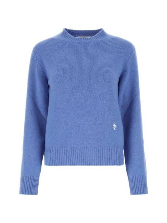 Logo Embroidered Crew Neck Wool Knit Top Blue - SPORTY & RICH - BALAAN 1