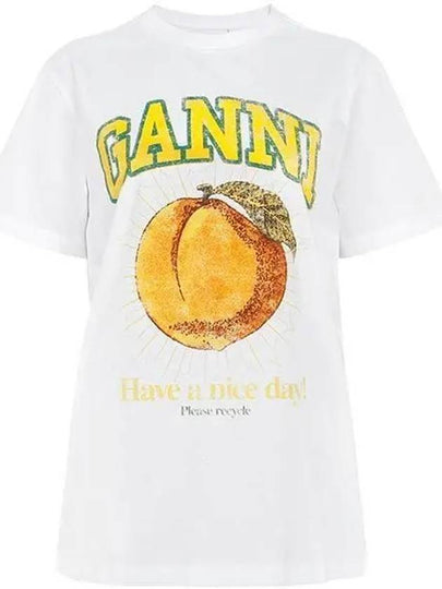 Women's Relaxed Peach Print Short Sleeve T-Shirt White - GANNI - BALAAN 2