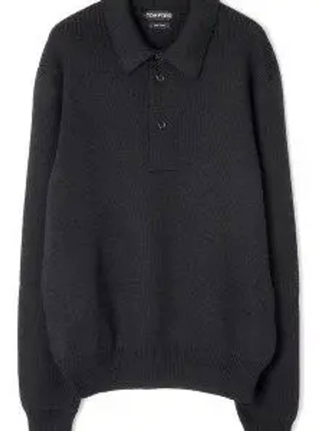 Long Sleeve Knit Polo Shirt Black - TOM FORD - BALAAN 2