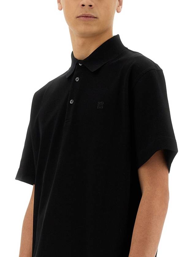 Embroidered Logo Cotton Polo Shirt Black - GIVENCHY - BALAAN 5