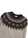 Triomphe Fair Isle Crew Neck Knit Top Grey Brown - CELINE - BALAAN 7