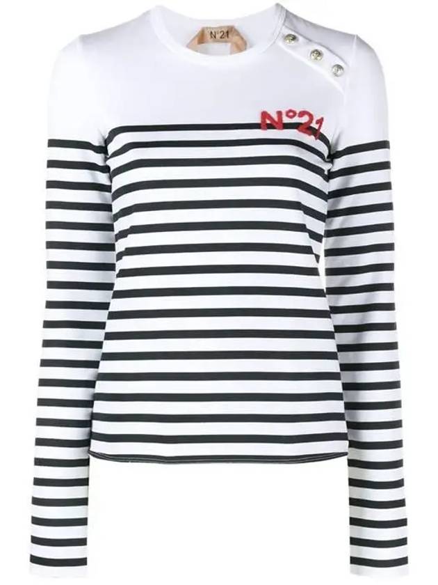 Striped Logo Long Sleeve T Shirt White Blue - Nº 21 - BALAAN 3