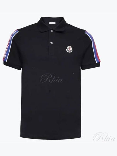 Stripe Trimming Logo Short Sleeve Polo Shirt Navy - MONCLER - BALAAN 2