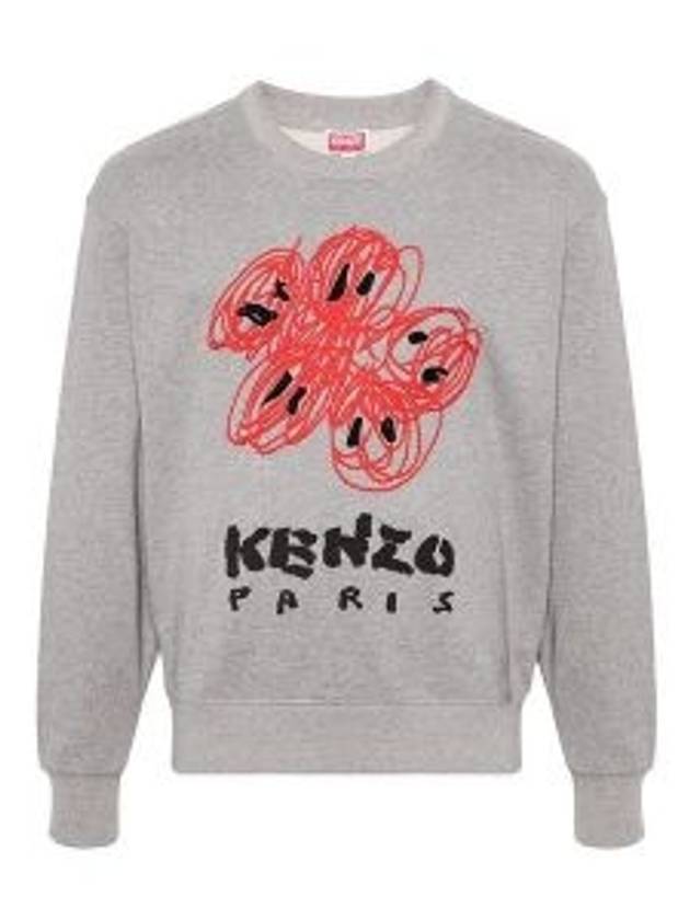 Drawn Varsity Embroidered Cotton Sweatshirt Grey - KENZO - BALAAN 2