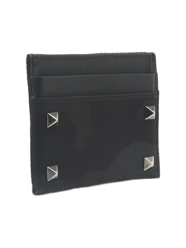 Black leather camo fabric silver Rockstud card wallet TY2P0655NAI - VALENTINO - BALAAN 4