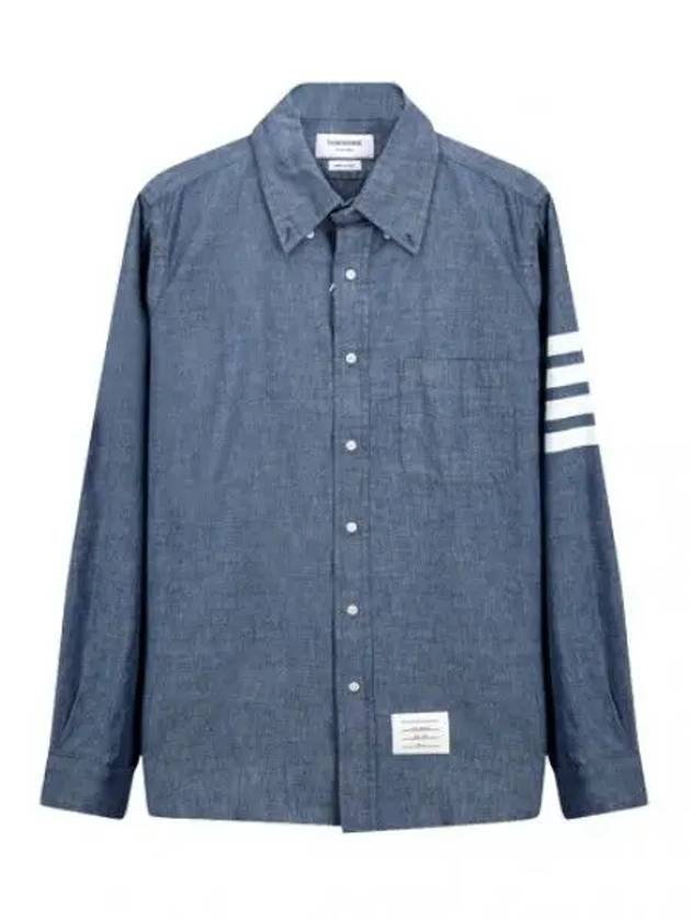 Diagonal Stripe Straight Fit Chambray Shirt Men s Long Sleeve - THOM BROWNE - BALAAN 1