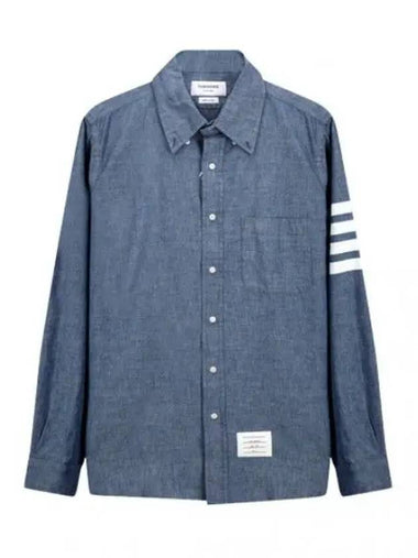 Diagonal striped straight fit chambray shirt long sleeves - THOM BROWNE - BALAAN 1