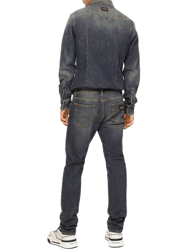 Blue Distressed Slim-Fit Jeans in Cotton Denim Man - DOLCE&GABBANA - BALAAN 4