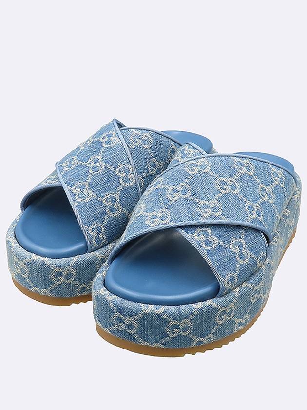 Gucci 771560 Light Blue Denim GG Logo Platform Slides Women s Sandals 230MM - GUCCI - BALAAN 6