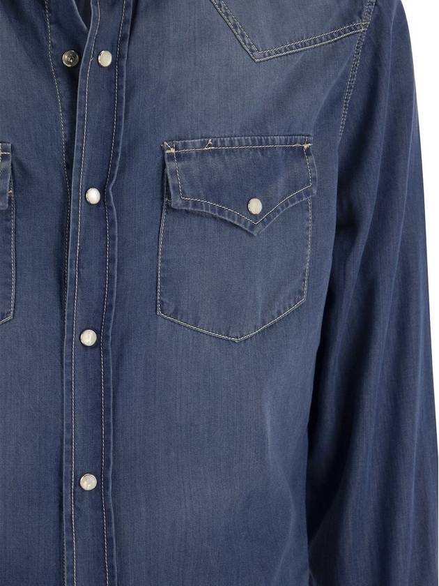 Easy Fit Press Studs Long Sleeve Shirt Light Denim - BRUNELLO CUCINELLI - BALAAN 5