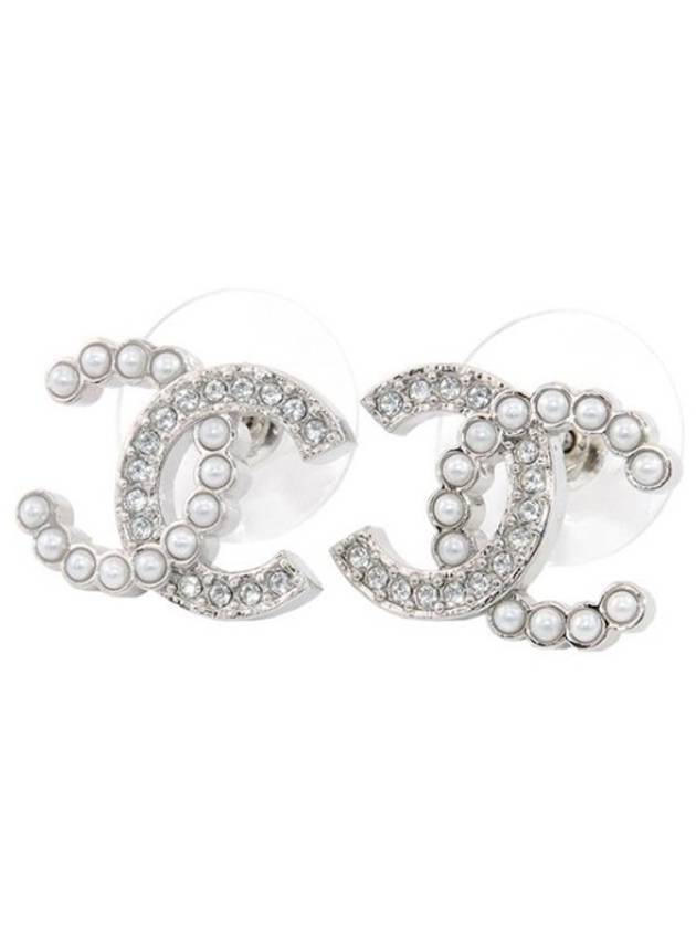 CC Logo Pearl Crystal Earrings Silver - CHANEL - BALAAN 3