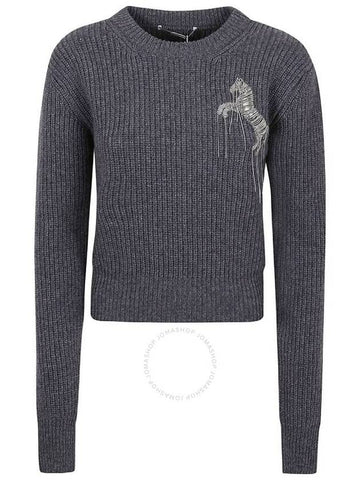 Stella McCartney Grey Wool Cropped Horse Chain Embroidered Jumper, Size Medium - STELLA MCCARTNEY - BALAAN 1