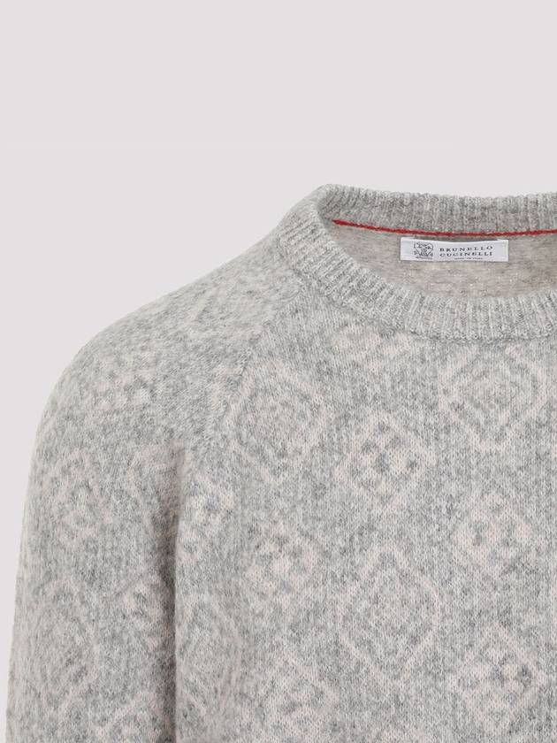 Geometric Jacquard Alpaca Knit Top Grey - BRUNELLO CUCINELLI - BALAAN 5