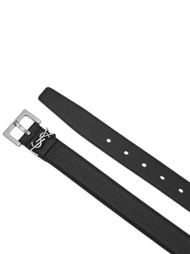 Grained Leather Silver Monogram Belt Black - SAINT LAURENT - BALAAN 6