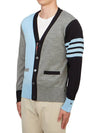 Men's Sustainable Classic Diagonal Wool Cardigan Light Blue - THOM BROWNE - BALAAN 4