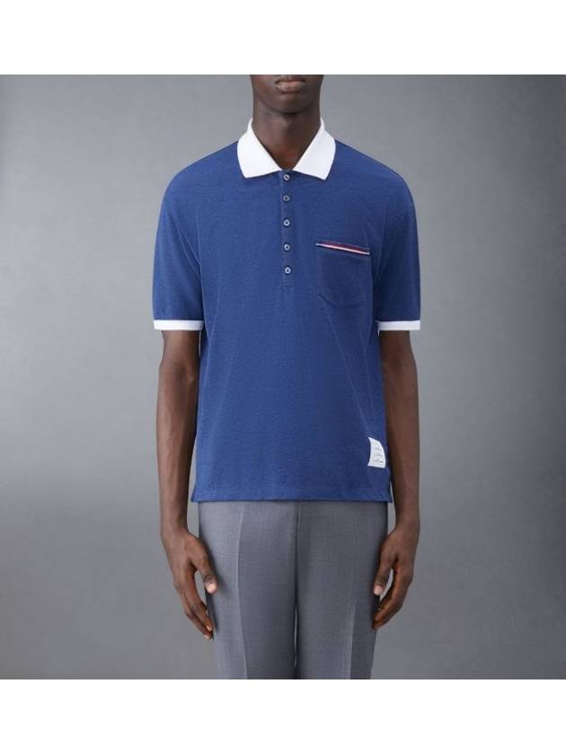 Solid Fine Pique Oversized Short Sleeve Polo Shirt Blue - THOM BROWNE - BALAAN 2