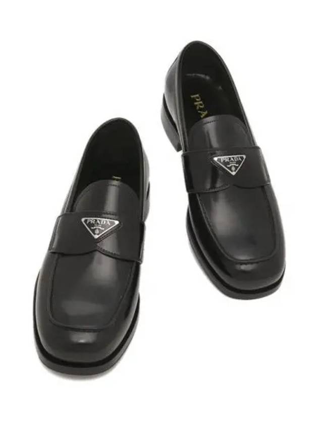 Men's Triangle Logo Leather Loafers Black - PRADA - BALAAN 2