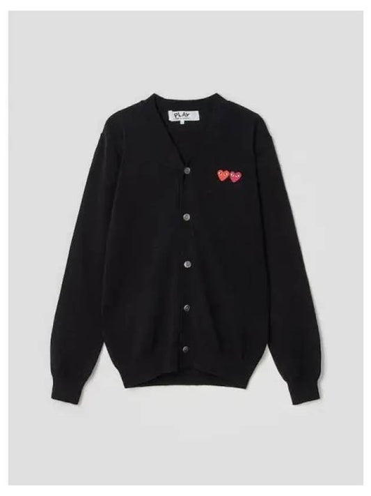 Unisex double heart wappen spring and fall cardigan black domestic product - COMME DES GARCONS PLAY - BALAAN 1