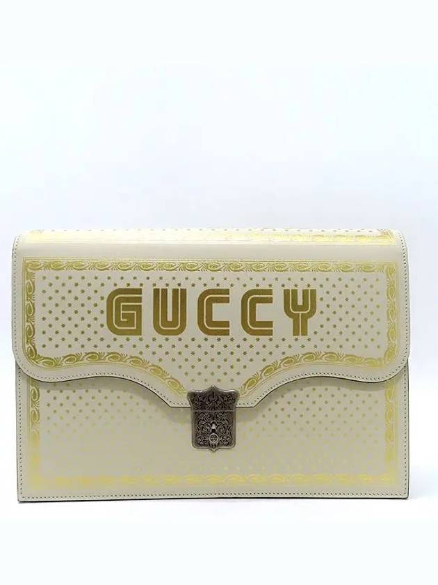 510422 White color leather portfolio GUCCY PRINT men s clutch - GUCCI - BALAAN 2