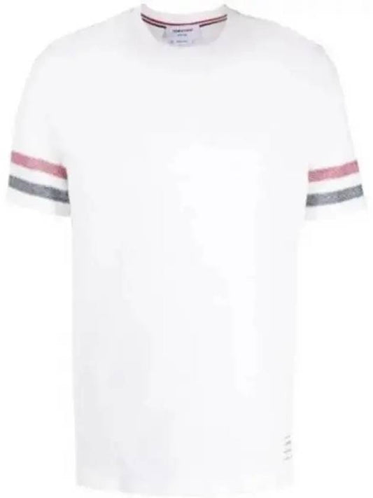 Textured Cotton Stripe Short Sleeve T-Shirt White - THOM BROWNE - BALAAN 2