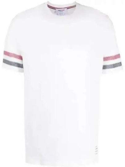 Textured Cotton Stripe Short Sleeve T-Shirt White - THOM BROWNE - BALAAN 2