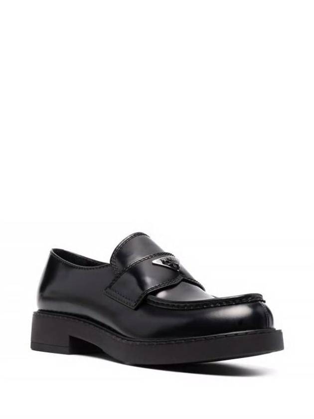 Chocolate Brushed Leather Loafers Black - PRADA - BALAAN 3