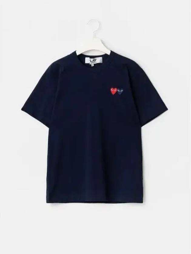 Unisex double heart wappen t shirt navy domestic product GM0024051646995 - COMME DES GARCONS PLAY - BALAAN 1