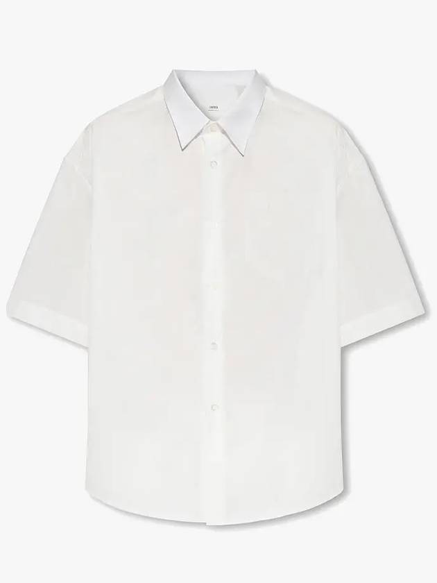 Men's Pocket Cotton Short Sleeve Shirt White - AMI - BALAAN 4