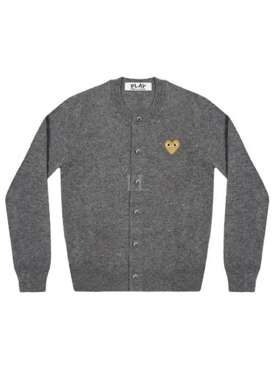 Women's Gold Heart Wappen Wool Cardigan Grey - COMME DES GARCONS - BALAAN 2