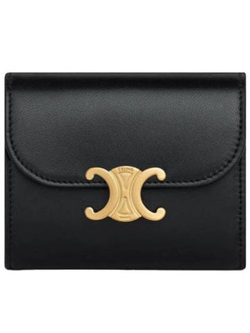 Triomphe Small Shiny Calfskin Half Wallet Black - CELINE - BALAAN 1