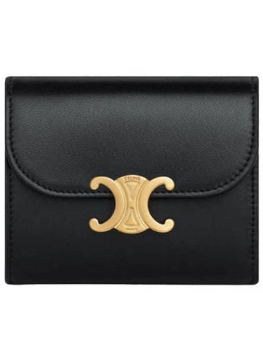 Triomphe Small Shiny Calfskin Half Wallet Black - CELINE - BALAAN 1