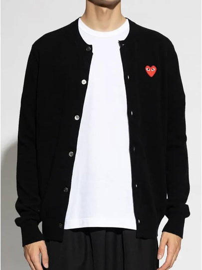 Round neck red heart emblem wool cardigan black AX N007 - COMME DES GARCONS PLAY - BALAAN 2